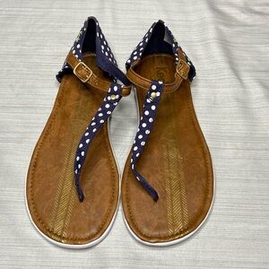 Keds Thong Sandals Open Toe Closed Heel Polka Dot Print Navy Blue White Size 7
